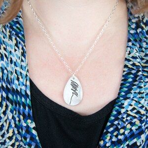 Memorial Jewelry Signature Necklace Your Loved One's Actual Writing or Signature on a Tear Drop Silver Pendant Handwriting Jewelry image 2