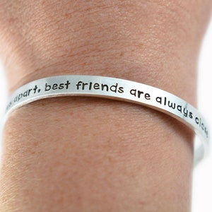 Side By Side Or Miles Apart, Best Friends Are Always Close To The Heart open ended Sterling Silver bracelet best friend or sisters gift image 4