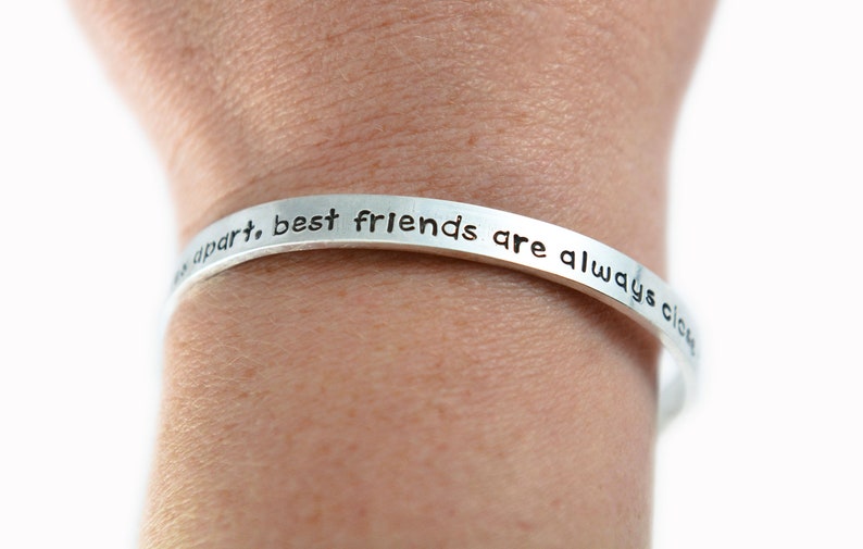 Side By Side Or Miles Apart, Best Friends Are Always Close To The Heart open ended Sterling Silver bracelet best friend or sisters gift image 4