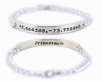 Sterling Silver Coordinates Bracelet - Personalized Latitude Longitude Jewelry