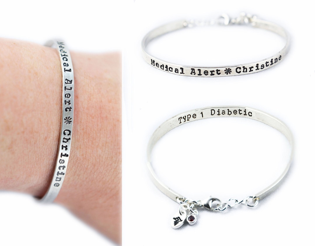 Custom Sterling Silver Medical Alert Bangle Bracelet Personalized ID  Jewelry
