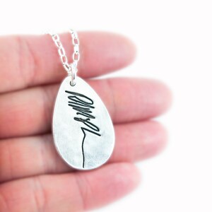 Memorial Jewelry Signature Necklace Your Loved One's Actual Writing or Signature on a Tear Drop Silver Pendant Handwriting Jewelry image 4