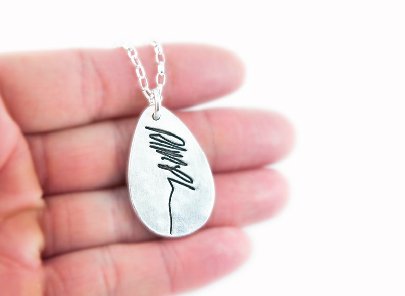 Memorial Jewelry Signature Necklace Your Loved One's Actual Writing or Signature on a Tear Drop Silver Pendant Handwriting Jewelry image 4