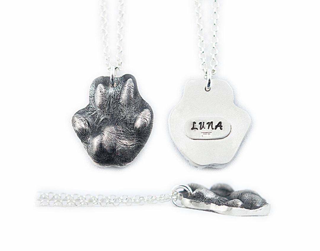 3D Silver Paw Print Necklace YOUR Cat or Small Dog's Actual Paw Print