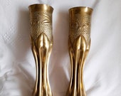 French Trench Art Vases, 75mm Field Gun Shell Vases 1916, Beautifully Worked Fluted Design, Fired During Battle of Verdun