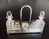 Antique Condiment Set, French Art Deco Cruet Set By Fernand Poisson, Silver and Crystal, Circa 1920