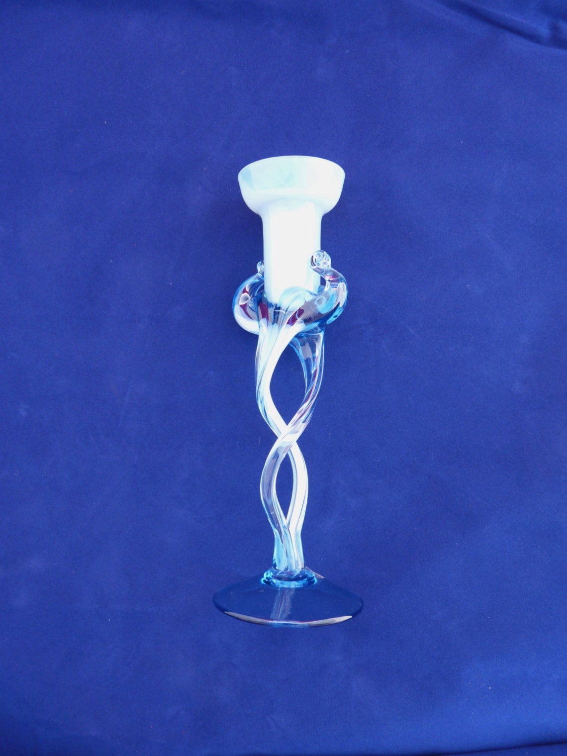 Vintage Glass Candle Holder French Blue and Opalescent Etsy