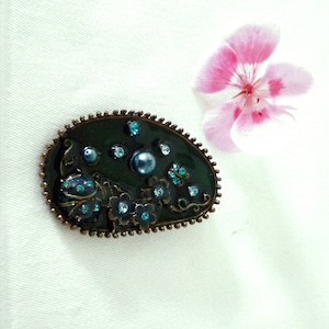 Vintage Emaille Anhänger, Bronze Fassung, französisch um 1920