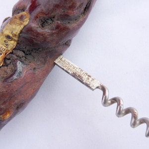 Vintage French Corkscrew, Laurent Siret of Rochefort sur Loire Vintage twisted vine wood corkscrew