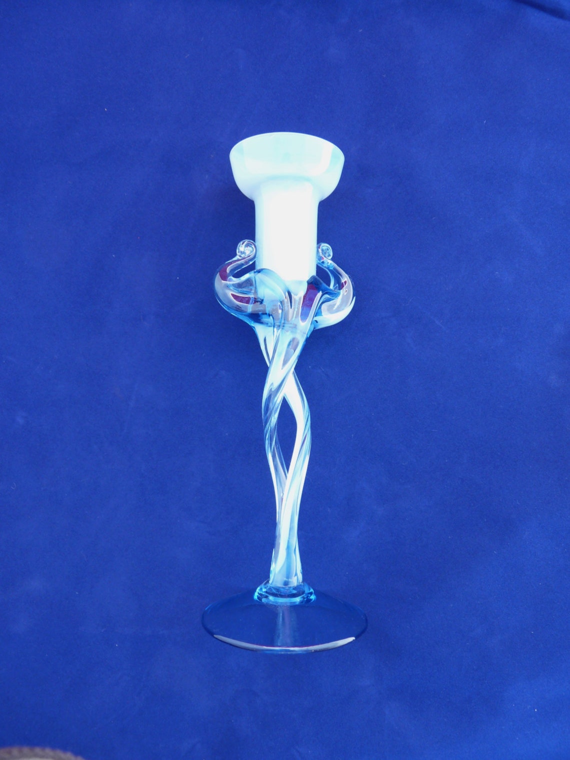 Vintage Glass Candle Holder French Blue and Opalescent Etsy