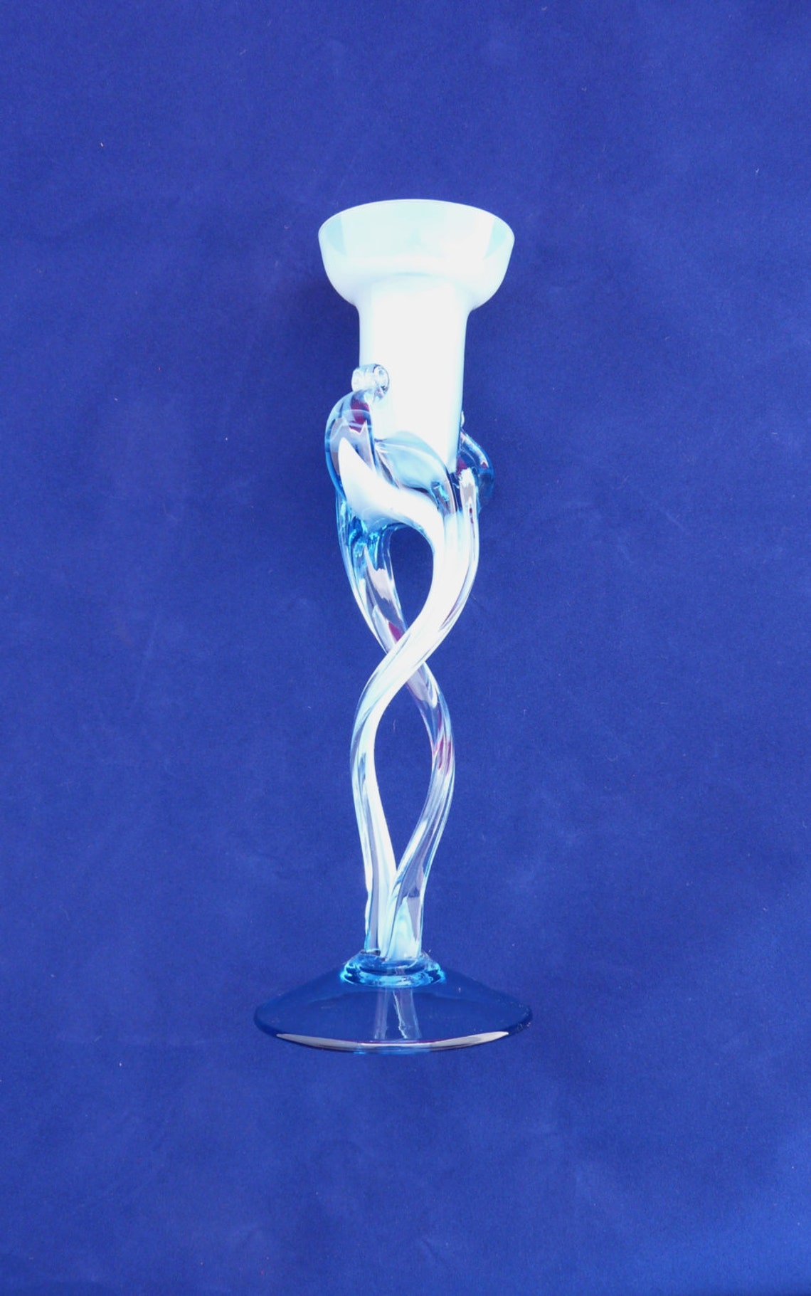 Vintage Glass Candle Holder French Blue and Opalescent Etsy