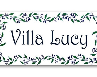 Personalized Name Sign with Olive Branches, Custom House Name Plaque, Personalized Ceramic House Sign, Housewarming Gift