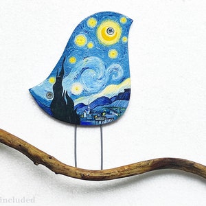 Wall art bird Starry Night, Ceramic bird inspired by Van Gogh, Birds wall decor, Wall art image 2