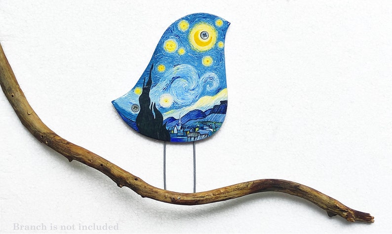 Wall art bird Starry Night, Ceramic bird inspired by Van Gogh, Birds wall decor, Wall art image 2