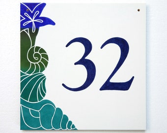 Beach cottage sign with seashells, Custom beach house numbers, Address plaque, Beach house sign