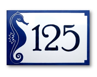 Seahorse sign, House numbers sign, Ceramic sign, Address numbers