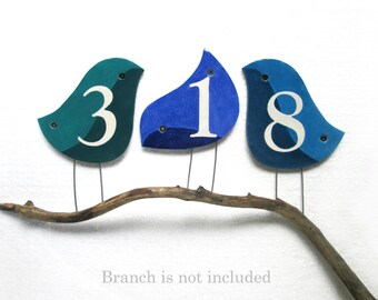 Aangepaste huisnummers blauwe vogels, keramische huisnummers, huisnummer voor buiten, gepersonaliseerd bord, aangepaste nummers