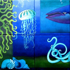 Hand-painted nautical wall art, Tile mural, Nautical wall decor, Ceramic wall art image 2