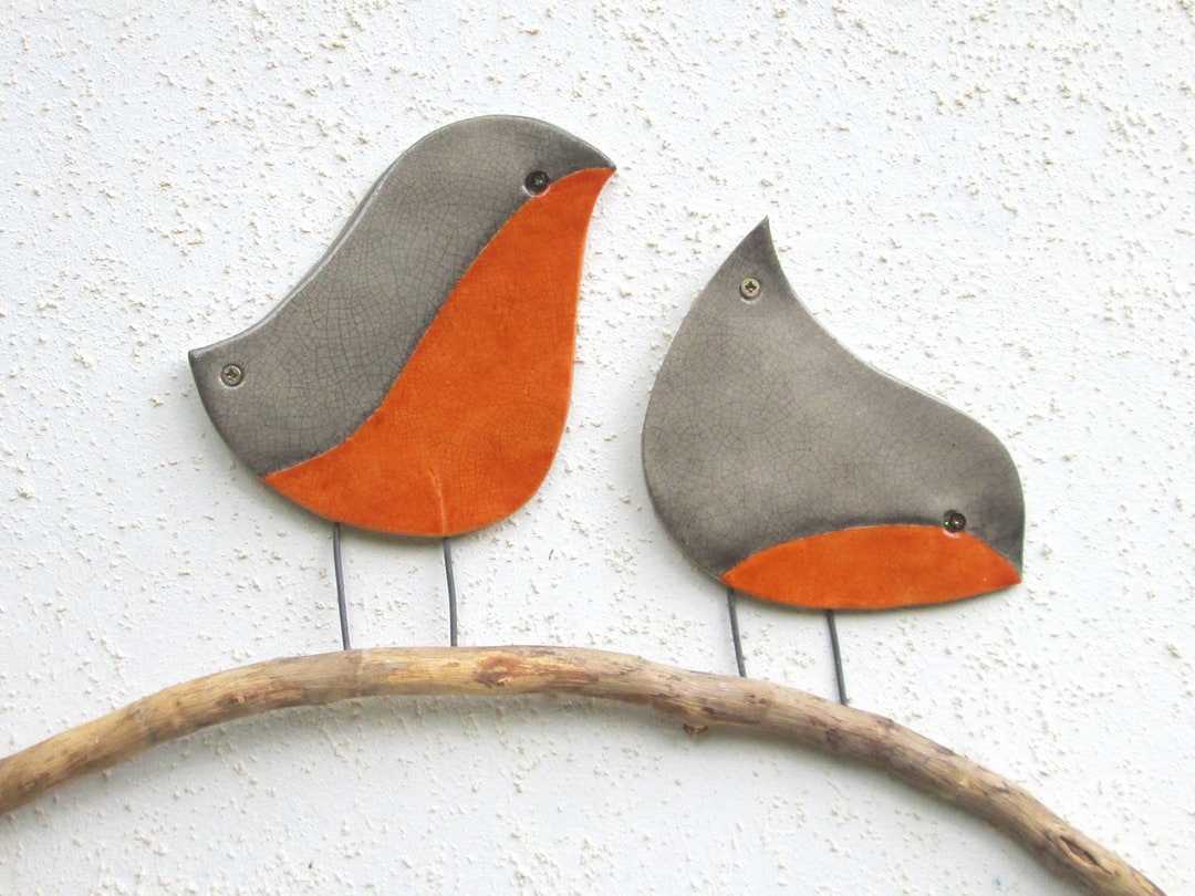 The Robin Wall Art, Ceramic Garden Decor, Outdoor Wall Art, Perching