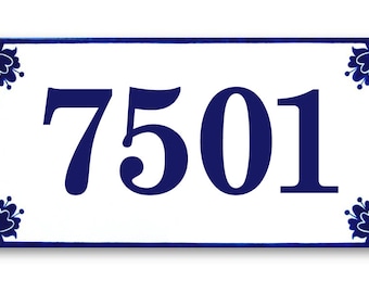 Ceramic house number, Address number sign, Ceramic address numbers, Outdoor number sign, Blue numbers plaque