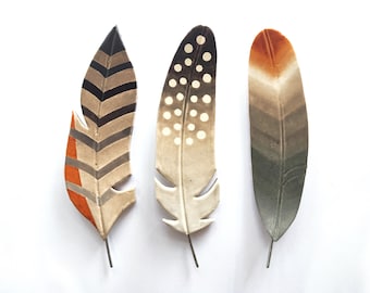 Feather Wall Art, Set of 3 Feathers Wall Decor, Wall Hanging, Earth Tones Wall Art