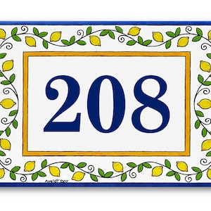 Benutzerdefinierte Zahlen Zeichen, Keramik Haus Plakette mit Zitronen, personalisierte Hausnummern, Adressschild