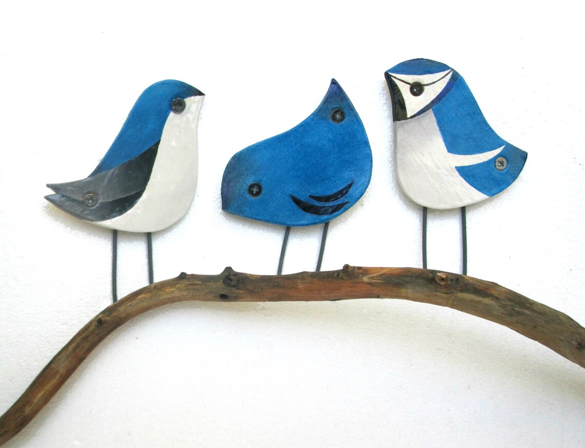 Blue Birds Wall Art Ceramic Birds Wall Decor Outdoor Wall Etsy