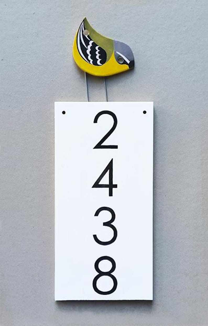 2438 Number House Numbers Sign, Custom Address Sign, Vertical Sign With Songbird ...