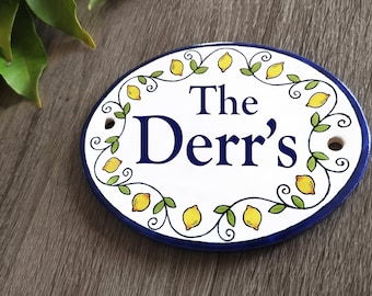 Personalized House Sign, Ceramic House Plaques, Custom Name Plate, House Name Sign with Lemons