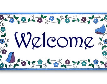 Ceramic Welcome door sign, Hand-painted door tile, Custom door decor, Ceramic name sign