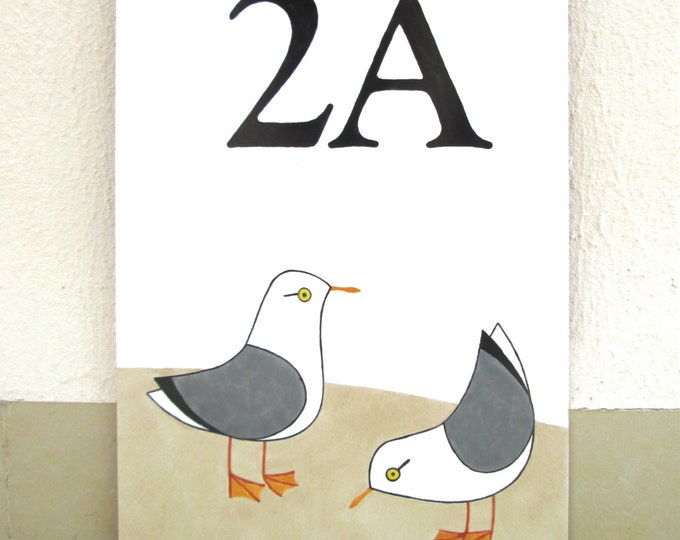 Beach House Sign with Seagulls, Custom Beach Sign, Personalized Beach House Signs, Custom Beach Decor, Beach House Numbers