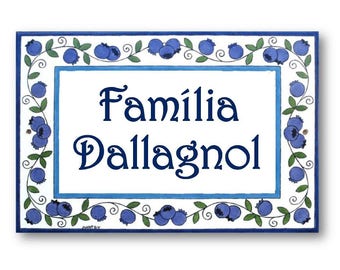 Ceramic family name sign with blueberry, Custom name sign, Ceramic last name sign, Personalized house sign