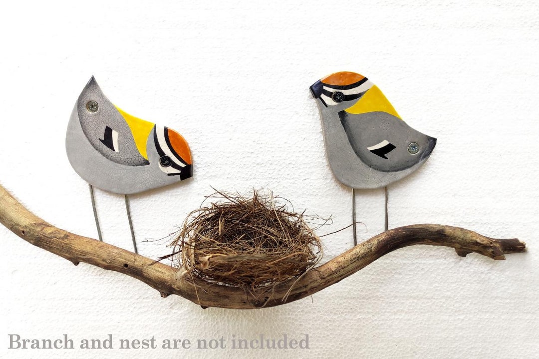 Birds Wall Art, Ceramic Garden Decor, Outdoor Wall Art, Bird Wall Decor, Perching Birds Wall Art