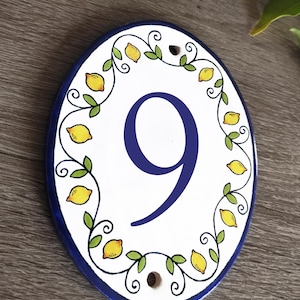 Ceramic House sign with Lemons, Numbers sign, Personalized Address plaque, Custom Number tile
