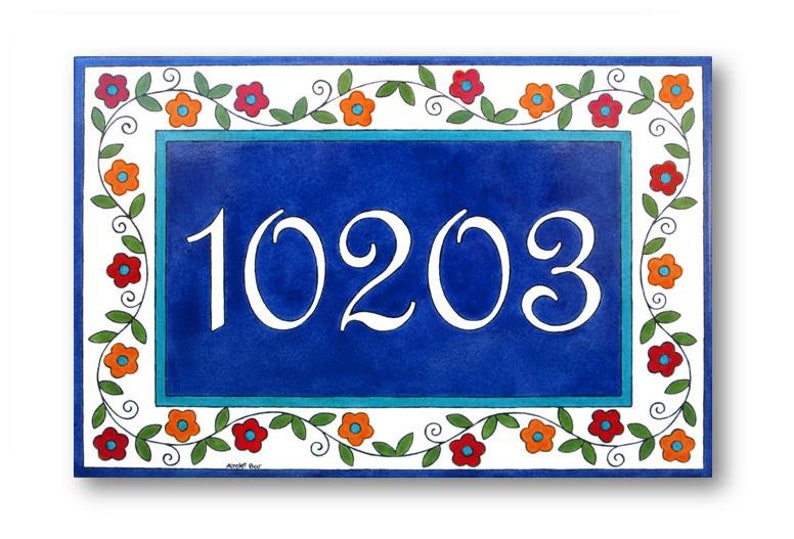Address Numbers House Number Hand Painted Tiles Flowers Etsy Israel