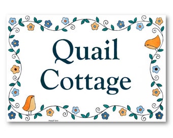 Personalized Name Sign with Birds, Custom House Name Plaque, Personalized Ceramic House Sign, Housewarming Gift