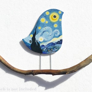 Wall art bird Starry Night, Ceramic bird inspired by Van Gogh, Birds wall decor, Wall art image 1