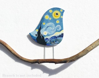 Wall art bird Starry Night, Ceramic bird inspired by Van Gogh, Birds wall decor, Wall art