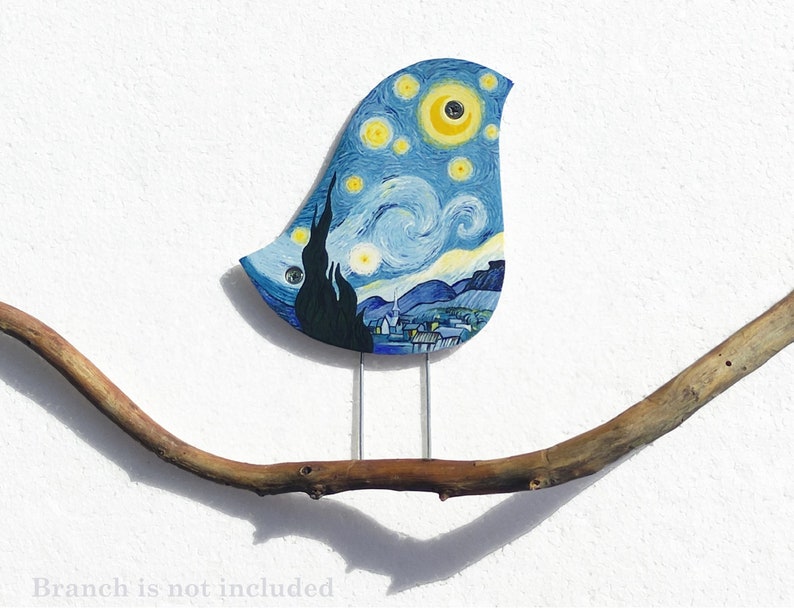 Wall art bird Starry Night, Ceramic bird inspired by Van Gogh, Birds wall decor, Wall art image 1