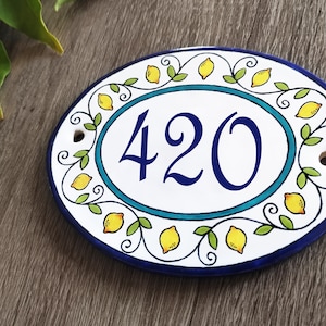Keramik Haus Plakette mit Zitronen, personalisierte Hausnummern, Adressschilder, benutzerdefinierte Nummern Schild