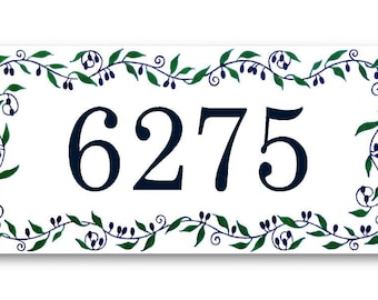 House Numbers Ceramic Tile, Address Plaques, House Number, Address Plaque with Olive Branches