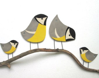 Bird family wall art, Ceramic garden decor, Outdoor wall art, Birds wall decor, Family gift, Perching birds wall art