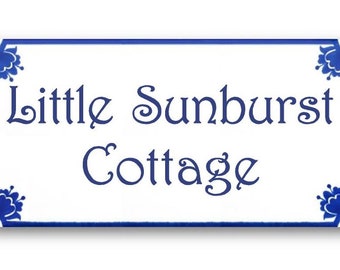 Custom house name sign, Cottage name plaque, Personalized address tile, Ceramic house plaque