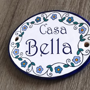 Benutzerdefinierte Cottage Namensschild, blaue Blumen Cottage Zeichen, personalisierte Haus Plaque, Gartenschild