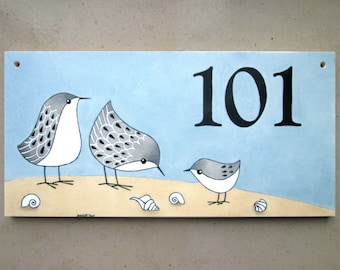 Beach Cottage Sign Sanderling Birds, Address Plaque, Custom Beach House Sign, Beach House Numbers, Beach Decor, Address numbers