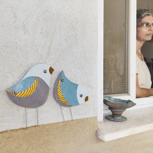 Arte de parede com pássaros empoleirados, arte com pássaros, pássaros pendurados na parede, decoração de pássaros em cerâmica