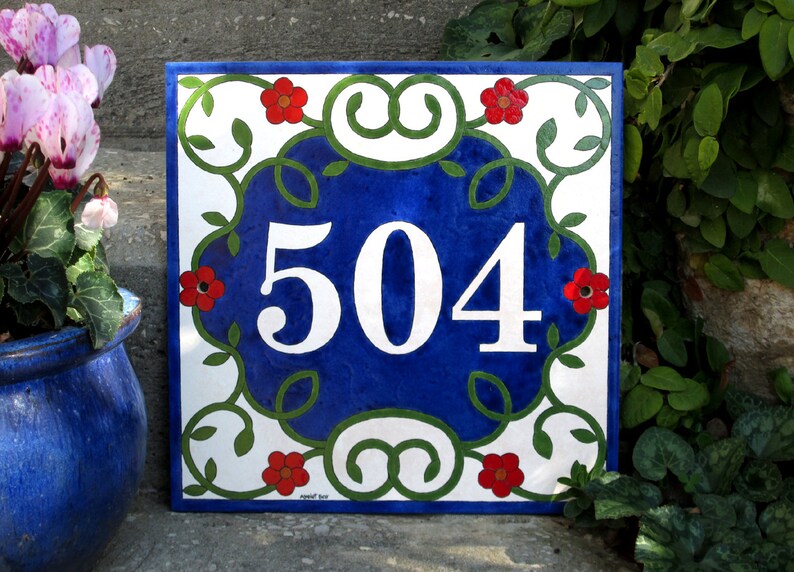 Address Plaque Address Numbers Sign Painted Ceramic Tiles Etsy Israel