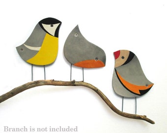 Songbirds wall art, Ceramic garden decor, Outdoor wall art, Birds wall decor, Ceramic perching birds
