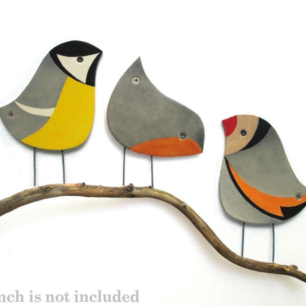 Songbirds wall art, Ceramic garden decor, Outdoor wall art, Birds wall decor, Ceramic perching birds