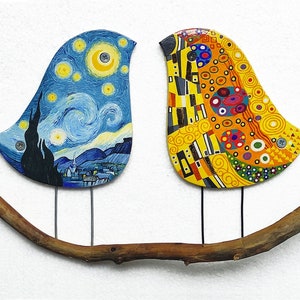 Wall art bird Starry Night, Ceramic bird inspired by Van Gogh, Birds wall decor, Wall art image 3